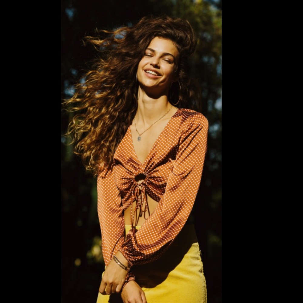 Cotton Candy Crop Top Tie Front Retro Shirt Copper Satin Blouse